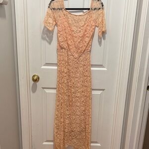 Boohoo Peach Lace Long Sleeve Dress